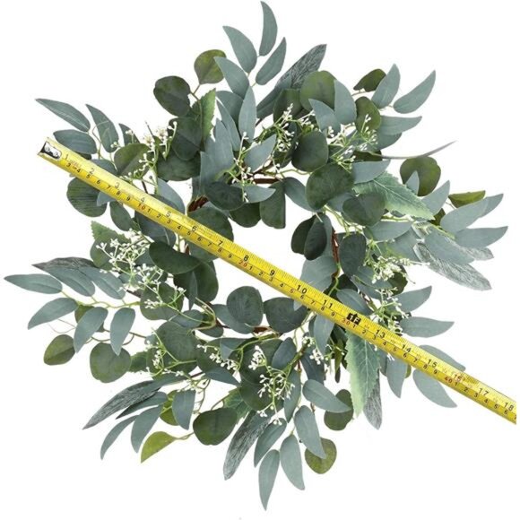 Artificial Green Eucalyptus Wreath,15 inches Greenery Wreath with Clusters - Picture 2 of 12